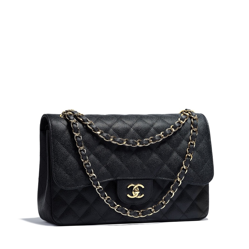 Chanel Classic 2.55 Bag Black Caviar CC logo rare